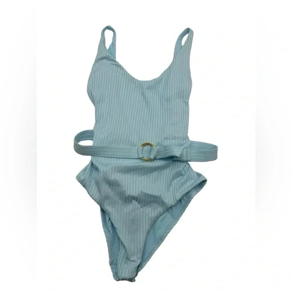 Melissa Odabash sky St. Tropez belted ribbed swimsuit size 10 B2102 - Picture 7 of 9